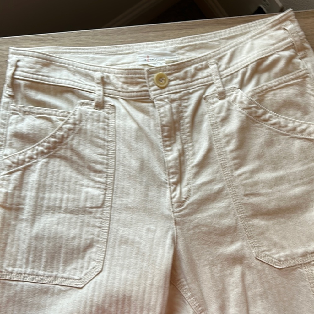 Anthropologie Cream Striped High Rise Straight Leg Utility Pants Size 29 cargo
